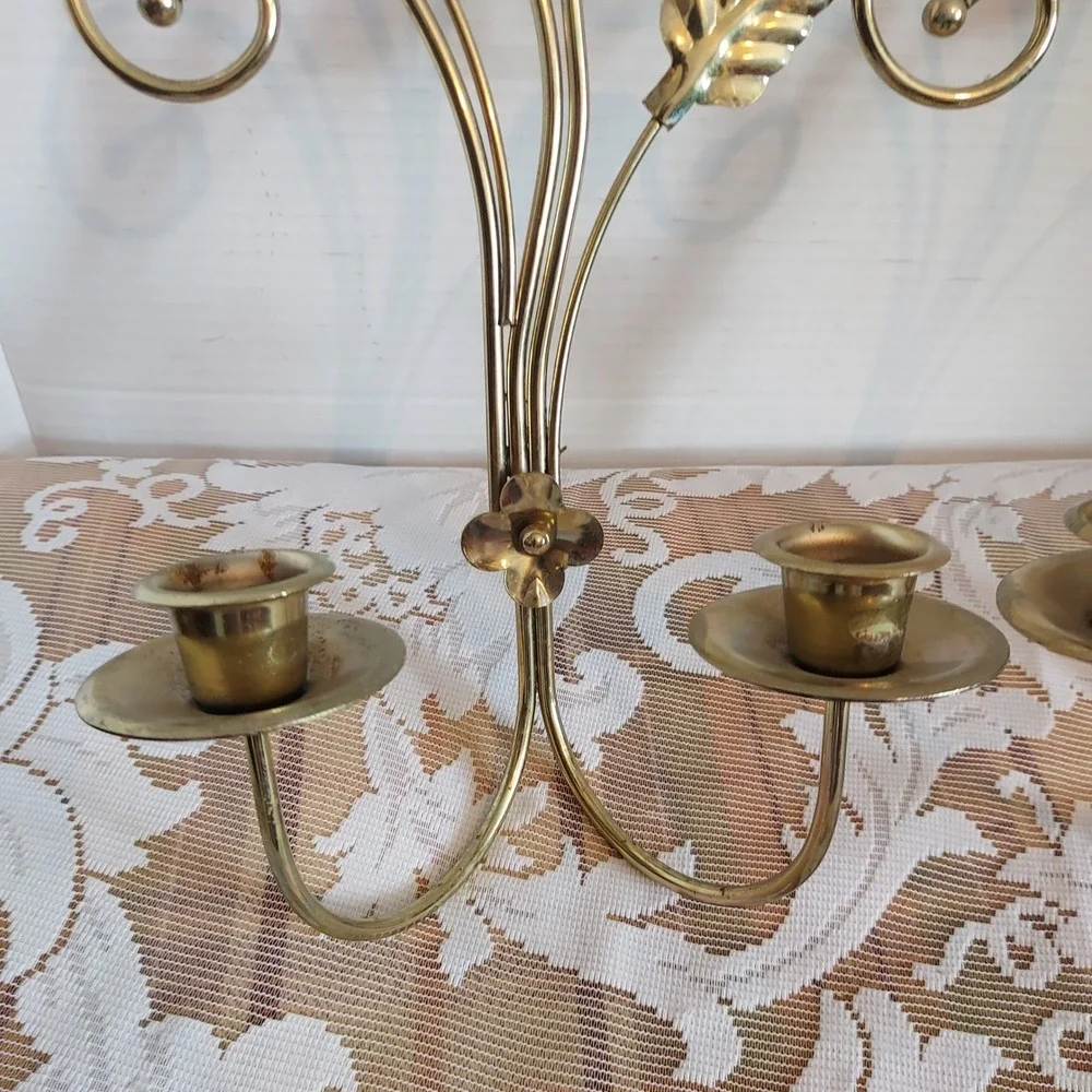 Vintage Brass Wall Sconce Set Leafy Vine Hollywood Regency Candle Holders Gold